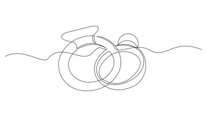 Continuous single line sketch drawing of wedding couple rings. One line art of engagement and love marriage symbol vector illustration