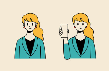 Illustration set of a woman showing a smartphone