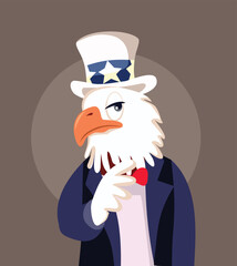 Funny American Eagle Pointing to the Camera Vector Cartoon Illustration. Bird mascot with national symbols making a choice 
