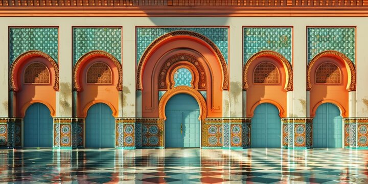 Majestic Moroccan architecture with ornate details and vibrant mosaic tiles