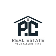 Initial letter PC real estate logo. roofing logo with letter PC. PC home logo