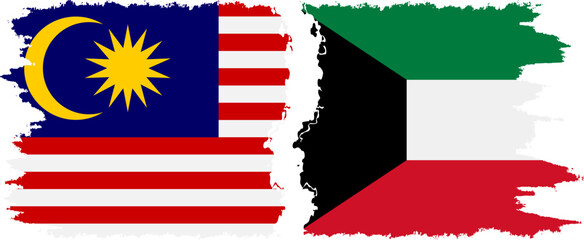 Kuwait and Malaysia grunge flags connection vector