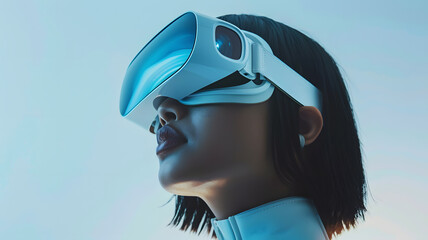 A girl seeing the future with vision pro device