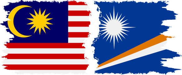 Marshall Islands and Malaysia grunge flags connection vector