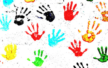 small colorful hands on a white background