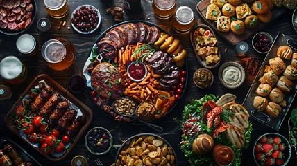 Foto op Plexiglas Lavish feast spread showcasing an abundance of savory game day treats and snacks © sopiangraphics