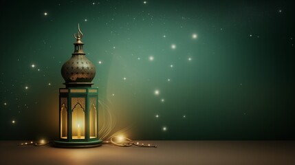 Green and gold shining lamtern, Ramadan kareem and eid fitr islamic concept background illustration for wallpaper, poster, greeting card and flyer.