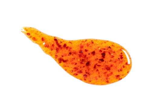 Long drop, smear of red sweet chili sauce or sweet and sour isolated on white, clipping path, PNG