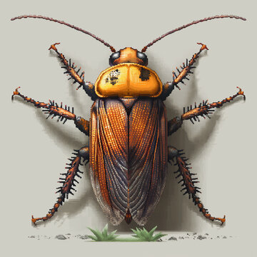 A funny meme cockroach game character image as logo in the style of pixel
