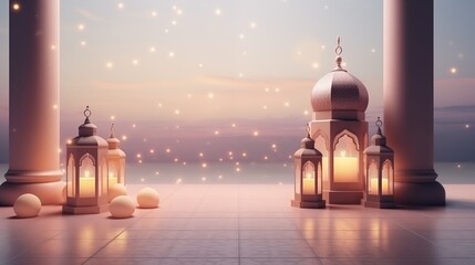Ramadan kareem and eid fitr islamic concept background lantern and stars illustration for wallpaper, poster, greeting card and flyer. - obrazy, fototapety, plakaty