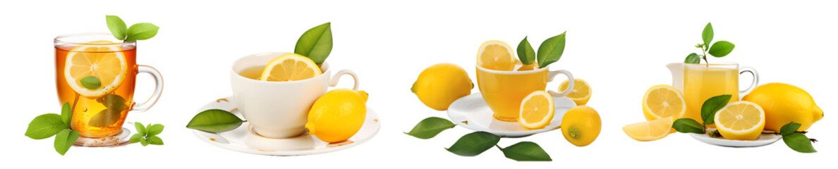 Lemon Tea isolated on a transparent PNG background, white background , Generative Ai
