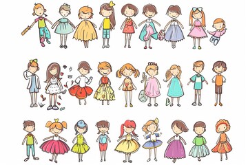 Cartoon cute doodles of kids playing dress-up with costumes and putting on a fashion show, Generative AI