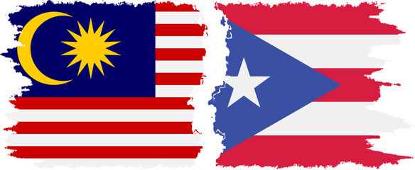 Puerto Rico and Malaysia grunge flags connection vector
