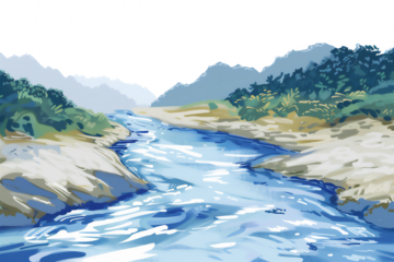 ilustration landscape with river and mountains