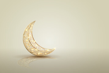 islamic greetings card design with beautiful crescent moon - obrazy, fototapety, plakaty