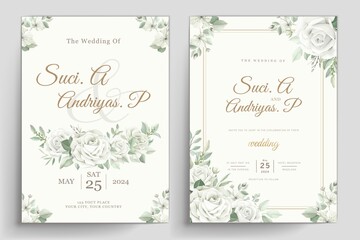 Elegant White Roses Invitation Card Set 2 - obrazy, fototapety, plakaty