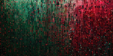 Abstract digital pixel noise glitch error video damage with a red and green tech pattern