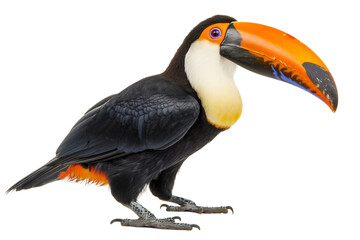 Toucan in Flight on Transparent Background.