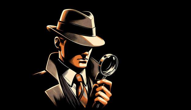 Portrait of a detective holding magnifying glass