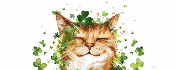 Photography realistic photo banner design cute cat for St Patrick day style happy condition, with the best stock photos and, the white background