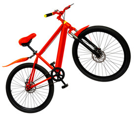 Red Mountain Bike isolated on white, Mountain Bicycle Isolated on White background PNG File.