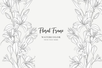 Hand Drawn Mono Line Floral Lily Background Design - obrazy, fototapety, plakaty