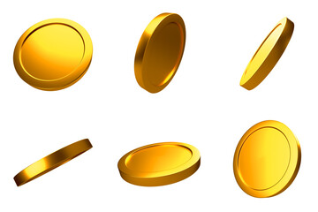 Gold Simple Glossy Coin Set PNG. Transparent Background