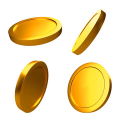 Gold Simple Glossy Coin Set PNG. Transparent Background