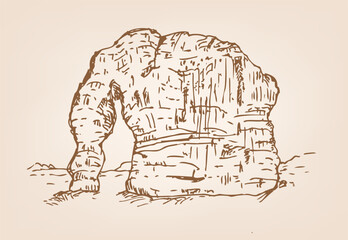 Elephant Rock in Al Ula Saudi Arabia. Handsketched Art Vector