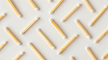 Cinematically portrayed from above, a handful of matches arranged neatly on a clean white backdrop - obrazy, fototapety, plakaty