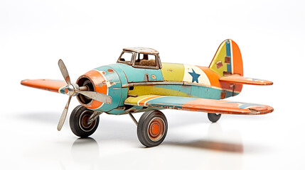 Obraz na płótnie Canvas A colorful retro tin toy plane isolated on a white background
