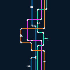 Colored water pipes with valves, design for plumbing repair and service