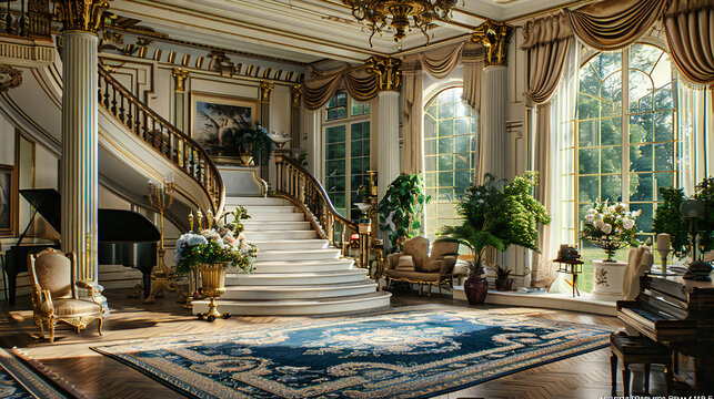 Luxurious Palace Interior: Elegant Design with History, Vintage Decoration and Architecture, Majestic and Grand