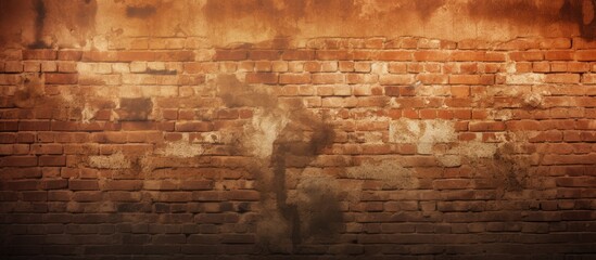 Fototapeta premium A brick wall with dirty stains, cracks, and grungy lighting stands as a backdrop. In front of it, a vibrant red fire hydrant adds a pop of color and interest to the scene.