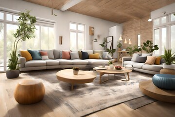 a welcoming family room with sofas of diverse shapes and colors, fostering a warm and inclusive environment for shared laughter and relaxation. - obrazy, fototapety, plakaty