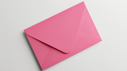 Overhead photo of bright pink envelope isolated on the grey background