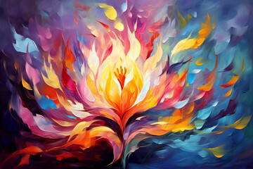 Incredible magical flower. Oil painting in impressionism style. - obrazy, fototapety, plakaty