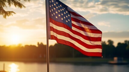 Landscape scene illustrating the American flag as a symbol of unity in a diverse community.