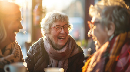 Friends group of mature old women happy to pass time together and having fun - Powered by Adobe