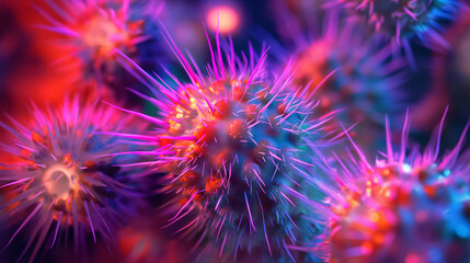 Obraz premium Vivid depiction of viruses under a microscope.