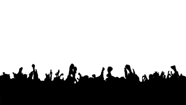 Crowd silhouette of people at a club concert or sports event. Black and White for compositing and presentation. Alpha matte isolated.