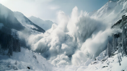 Fototapeta na wymiar Raw Power of Winter: The Spectacular and Dangerously Stunning Avalanche Cascade