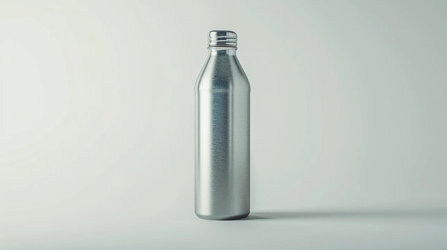 : A slender, transparent water bottle with minimalist labeling, photographed against a bright white backdrop, emphasizing its clean and unobtrusive design