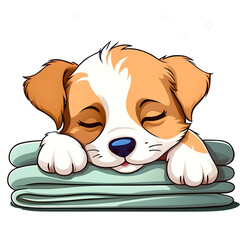 Cute doggie sleeping on a pillow. Cartoon character