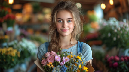 Woman Holding Bunch of Flowers