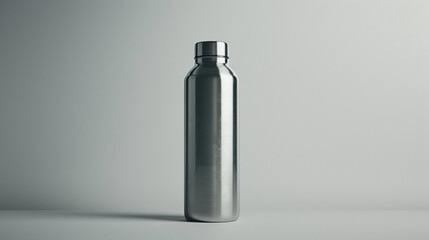  A minimalist water bottle with a frosted glass exterior, captured in soft light against a white...