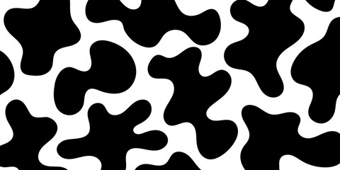 Black and white abstract organic shapes. Seamless pattern background in trendy retro style. Vector illustration