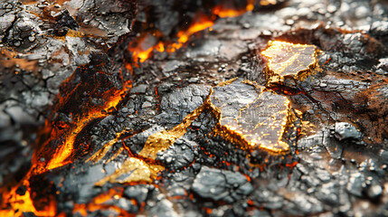 Intense Fire and Ash, Vibrant Flame Heat, Abstract Background with Burning Wood and Glowing Coals,...