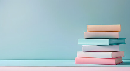 education banner background with pile of books with pastel color