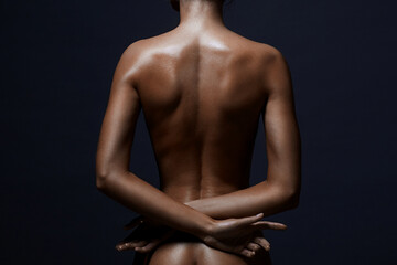 Naked woman in dark. Beautiful Female Back